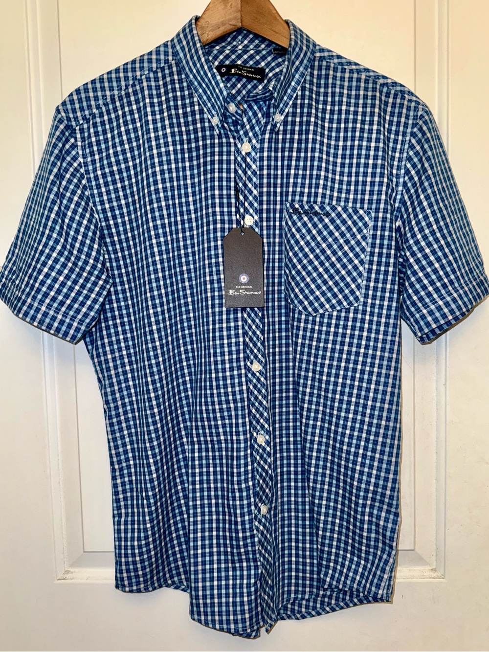 Ben Sherman Wedgewood Blue Short-Sleeve Check Button-Down Shirt - NWT
